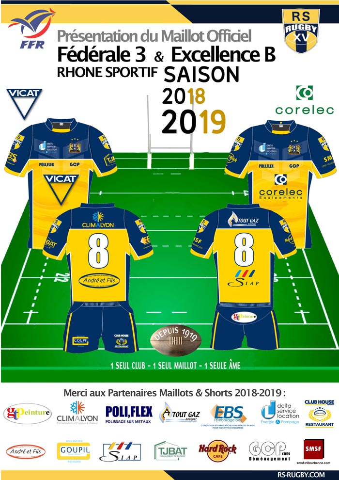 Club de rugby lyon villeurbanne Rhone Sportif Maillots officiels Maillots 2018-2019