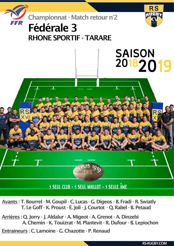 Club de rugby Lyon RS Tarare retour Fédérale 3